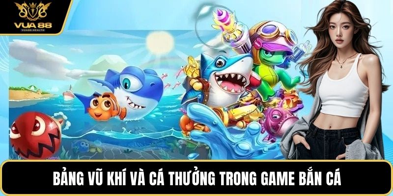 Bảng vũ khí và cá thưởng trong game bắn cá